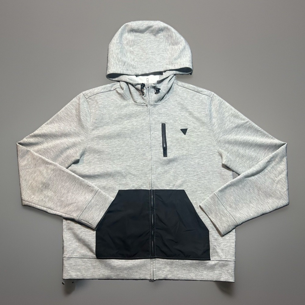 Guess Los Angeles Mens Tech Fleece Full Zip Hoodie Jacket Gray Colorblock Size L